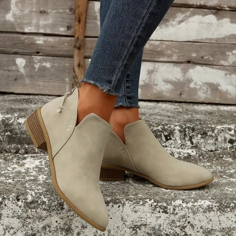 Damen Stiefel Chic Dicke Absatz V-Ausschnitt Stilettos