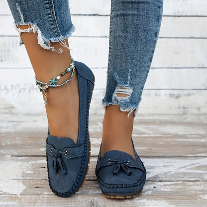 Damen Slipper Wildleder Quasten Detail Elegannt - BerlinGlamour