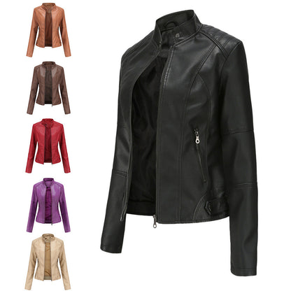 Lederjacke Biker Style Stehkragen Damen