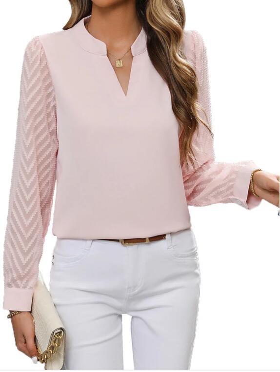 Elegantes Damen Top V-Ausschnitt Chiffon Bluse