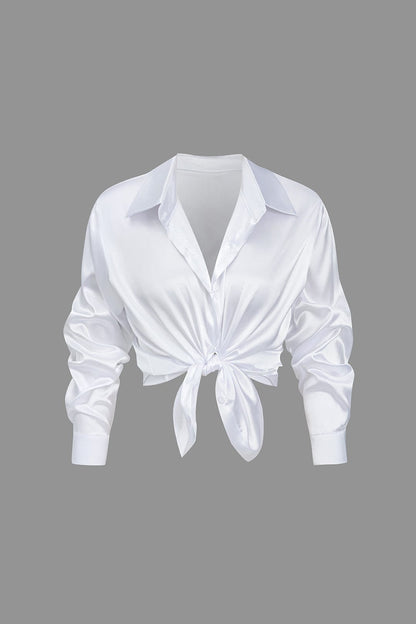 Elegante Bluse Langarm Seiden-Satin Damenbluse