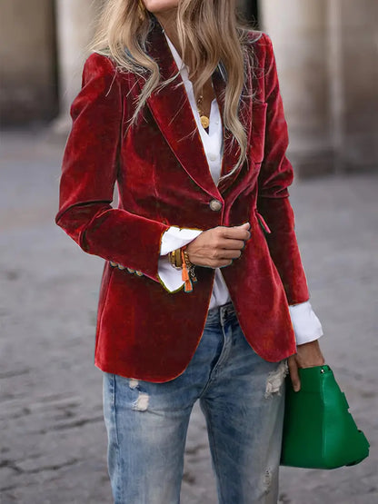 Damen Blazer Klassisch Ein-Knopf Verschluss Modern