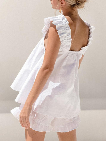 Baumwoll Shorts Satz Rüschen Cami Damen