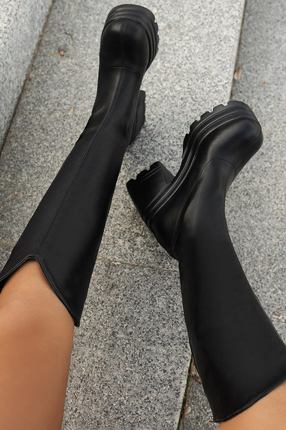 Schwarze Plateau-Stiefel Damen Kniehoch Bequem Stilvoll