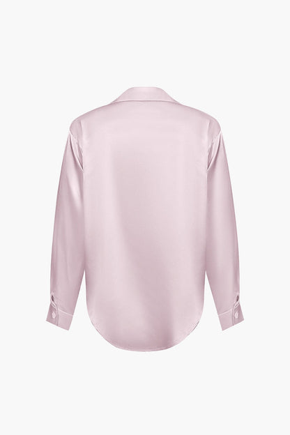 Elegante Bluse Langarm Seiden-Satin Damenbluse