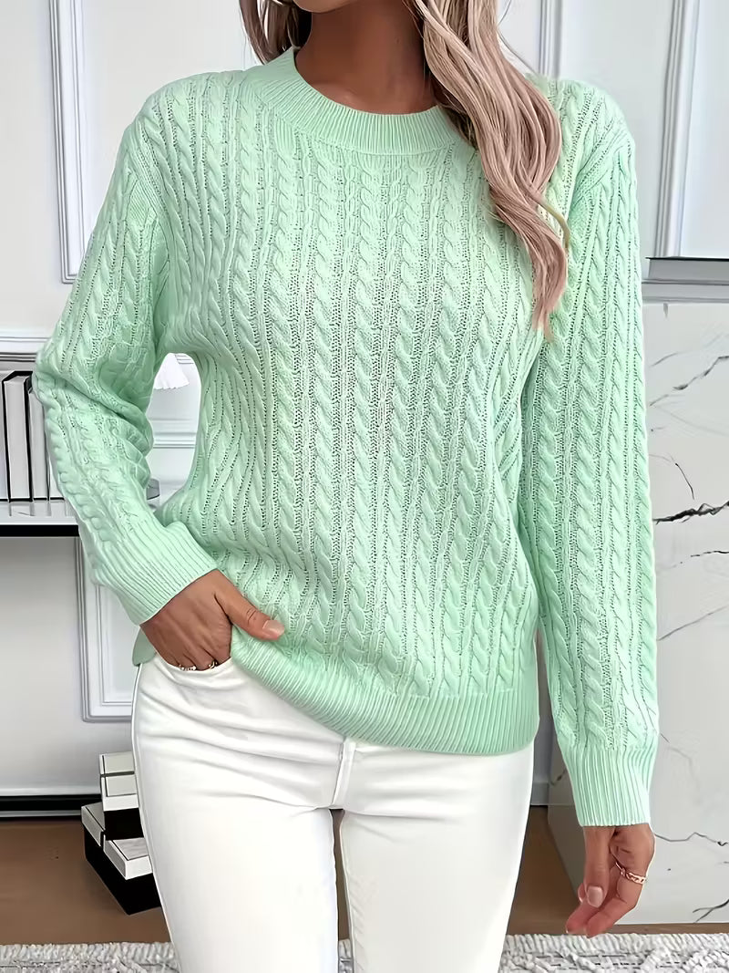 Damen Strickpullover Zopfmuster Weich Warm Winter