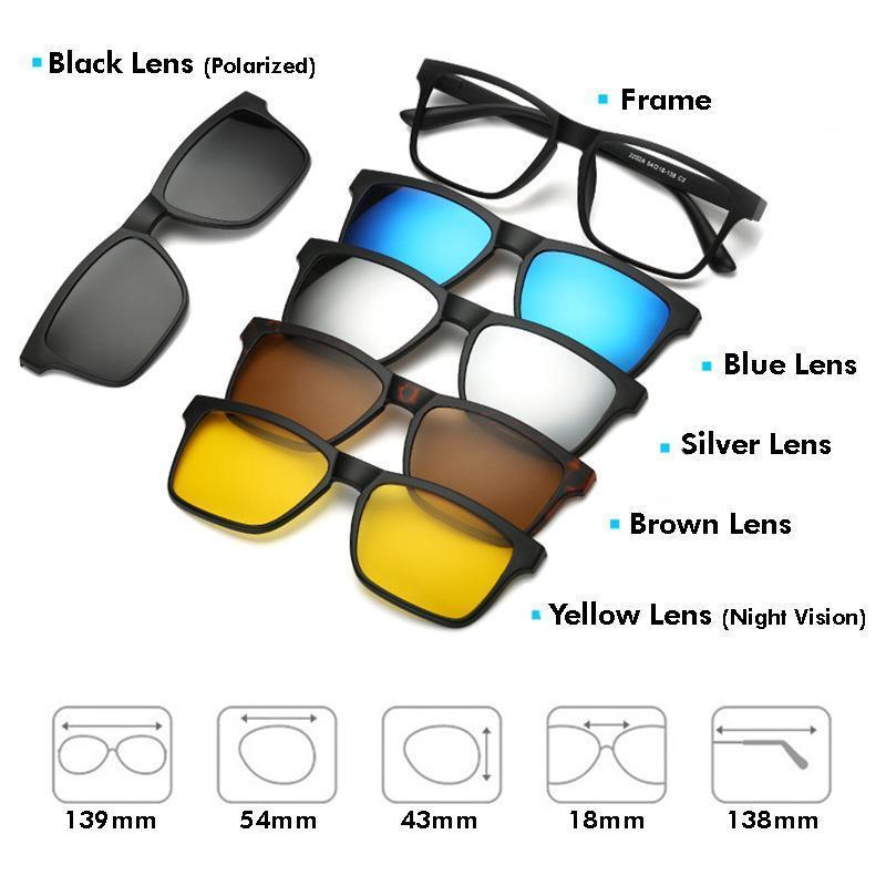 Trendige Wechselbrillen 5-in-1 Sonnenbrille Damen Herren