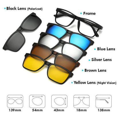 Trendige Wechselbrillen 5-in-1 Sonnenbrille Damen Herren