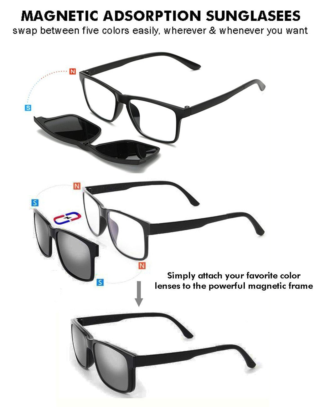 Trendige Wechselbrillen 5-in-1 Sonnenbrille Damen Herren