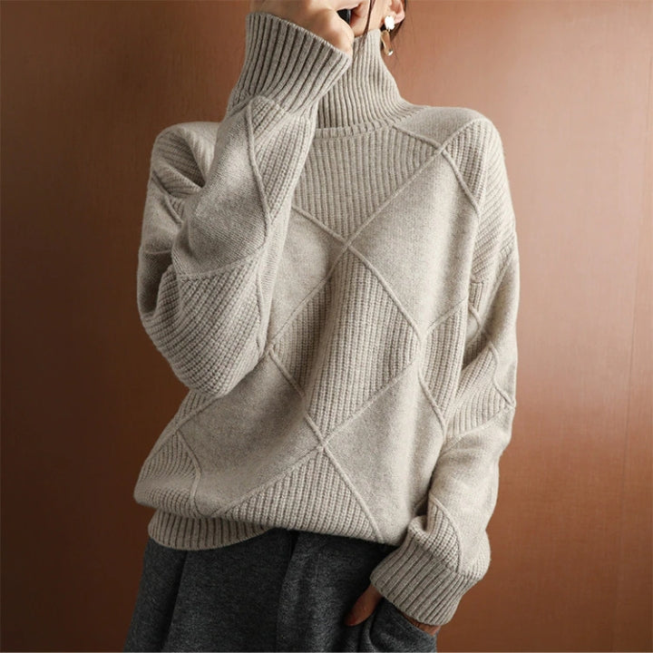 Weicher Rollkragenpullover Zopfmuster Frauenpullover