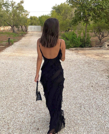 Elegantes Maxikleid mit Rüschen und Spaghettiträgern