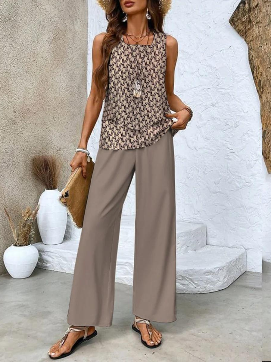 Sommer Zweiteiler Set Ärmellos Top Weite Hose