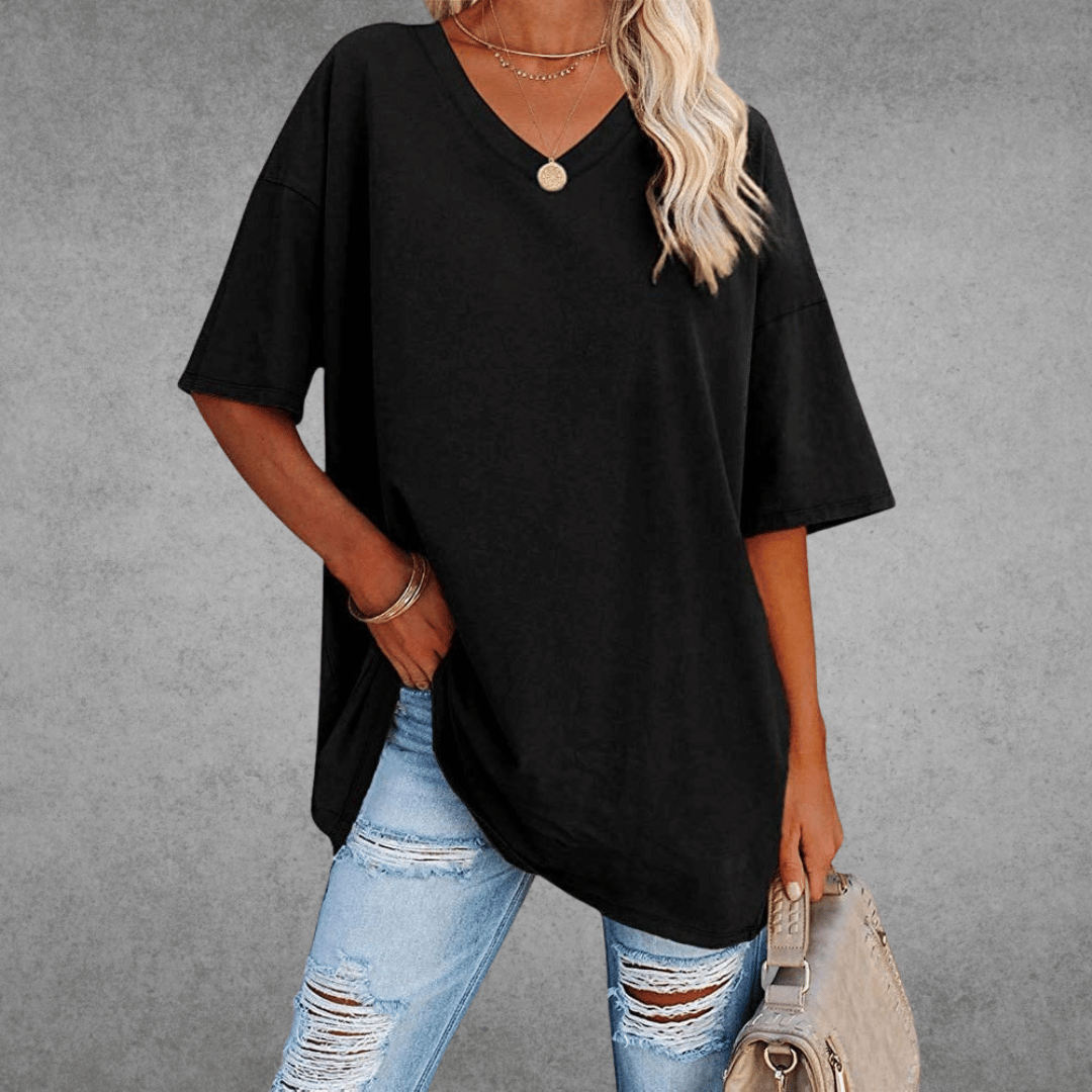 Damen T-Shirt Oversize V-Ausschnitt Lässig Leger - BerlinGlamour