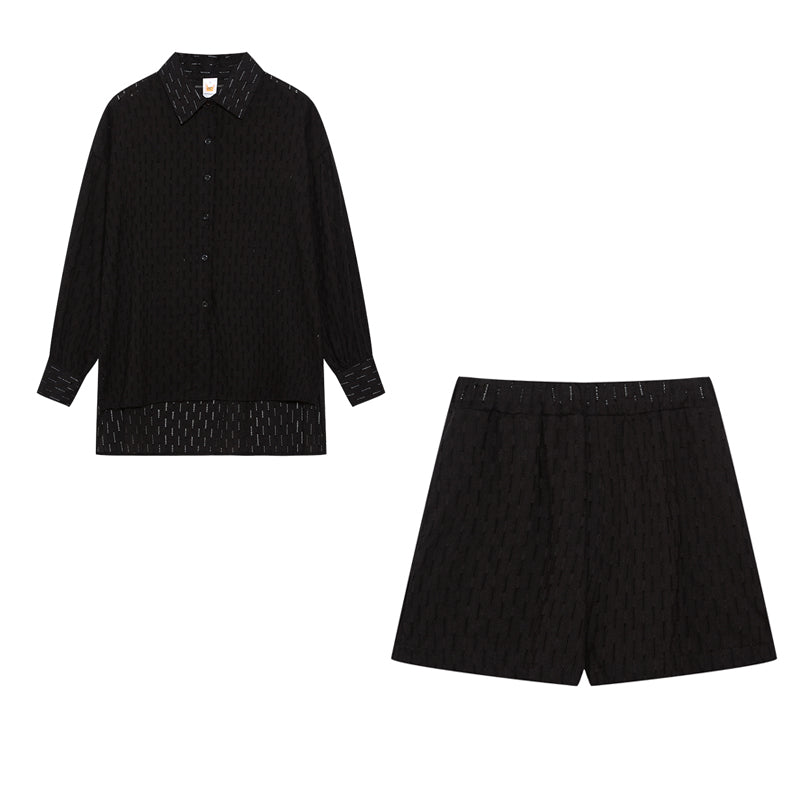 Baumwoll Zweiteiler Damen Oversize Bluse Shorts Leicht