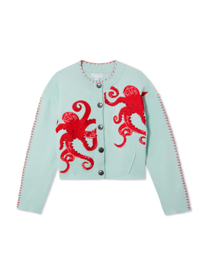 Maritime Strickjacke Oktopus Motiv Kontrast - BerlinGlamour