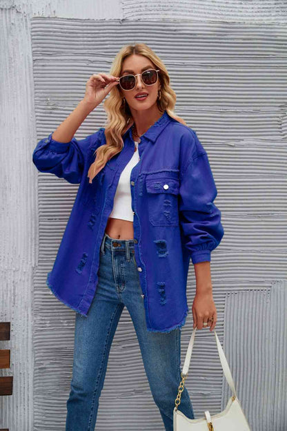 Rohsaum Denimjacke Zerrissen Trendig Frauenjacke