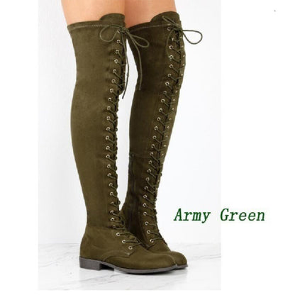 Damen Stiefel Überknie Weiches Wildleder Schnürstiefel