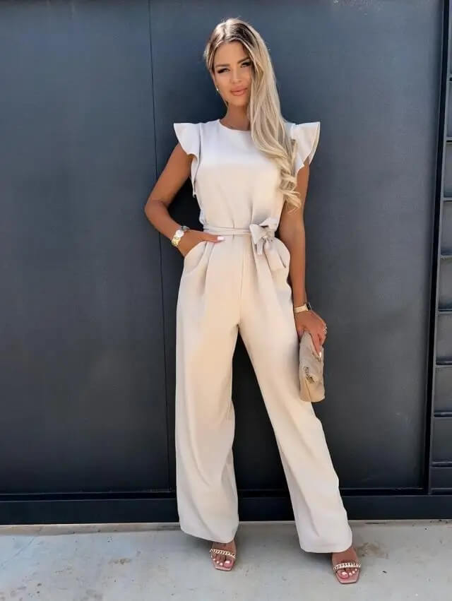 Eleganter Jumpsuit Damen Schmetterlingsärmel Mit Gürtel - BerlinGlamour
