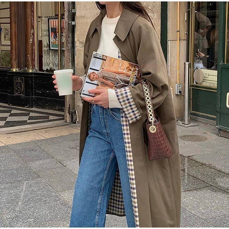 Damen Trenchcoat Lang Wasserfest Kariert Wintermantel - BerlinGlamour