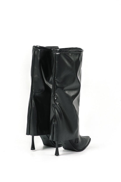 Schwarze Stiefel Damen Hoch Oversized Design Schuhe
