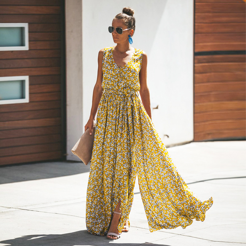 Sommerkleid Ärmellos Maxikleid Blumenprint Elegant