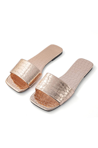 Luxus Slides mit Krokodil Muster Metallic - BerlinGlamour