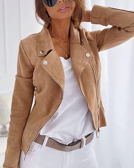 Lederjacke Damen Suede Wildleder Elegante