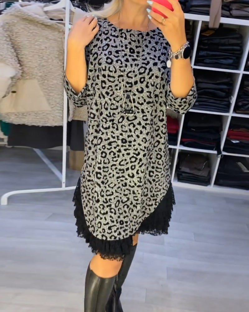 Leopardenmuster Kleid Stilvoll Elegant Damenkleid