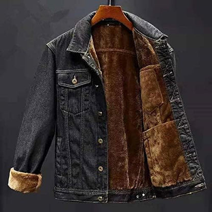 Herren Jeansjacke Winter Stilvoll Schwarz