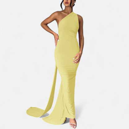 Damen Maxikleid Ein Schulter Neckholder Sommerkleid