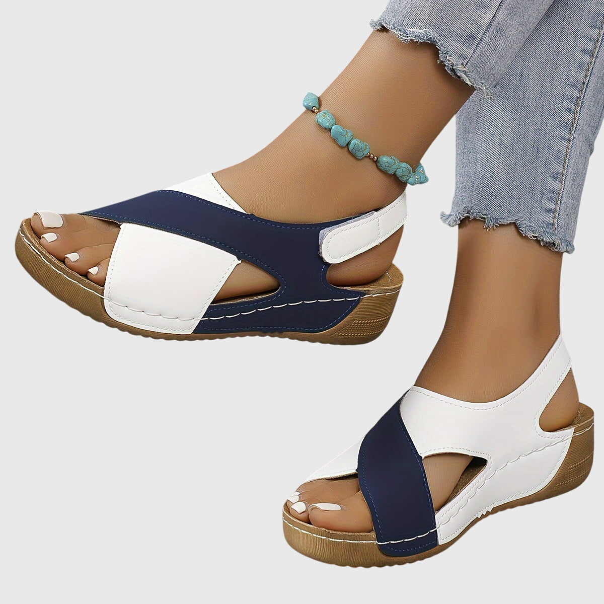 Damen Sandalen Zweifarbig Offener Zehenbereich Freizeit - BerlinGlamour