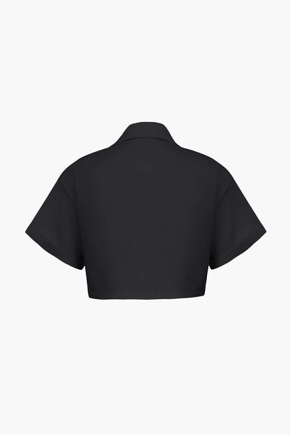 Kurzarmshirt Damen Crop Top mit Kragen Modern