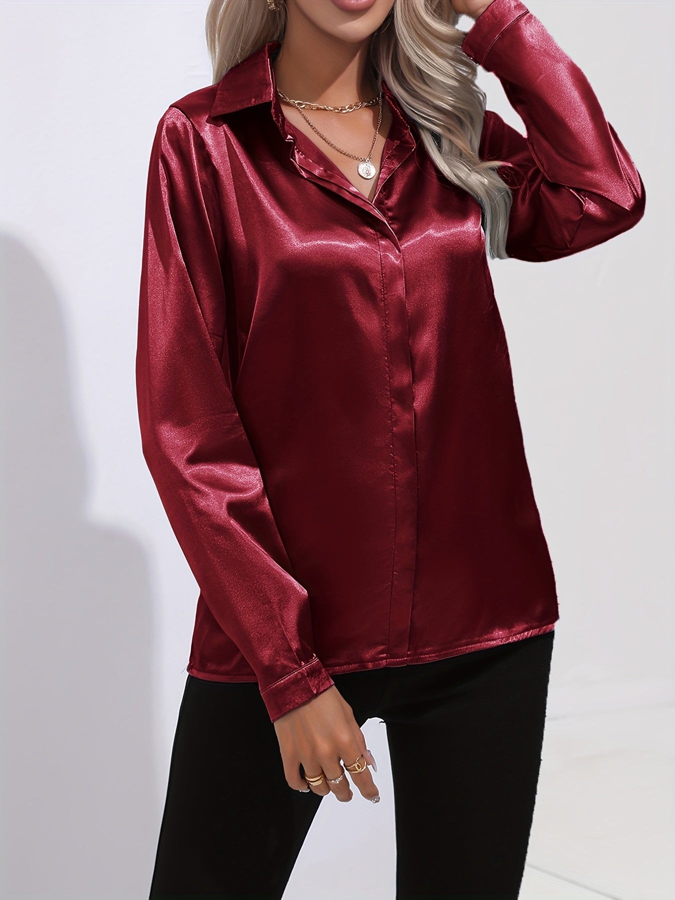 Damenhemd Satin Elegantes Langarm Oberteil