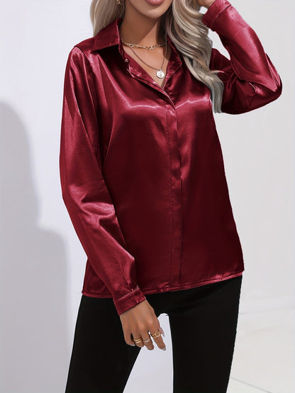 Damenhemd Satin Elegantes Langarm Oberteil