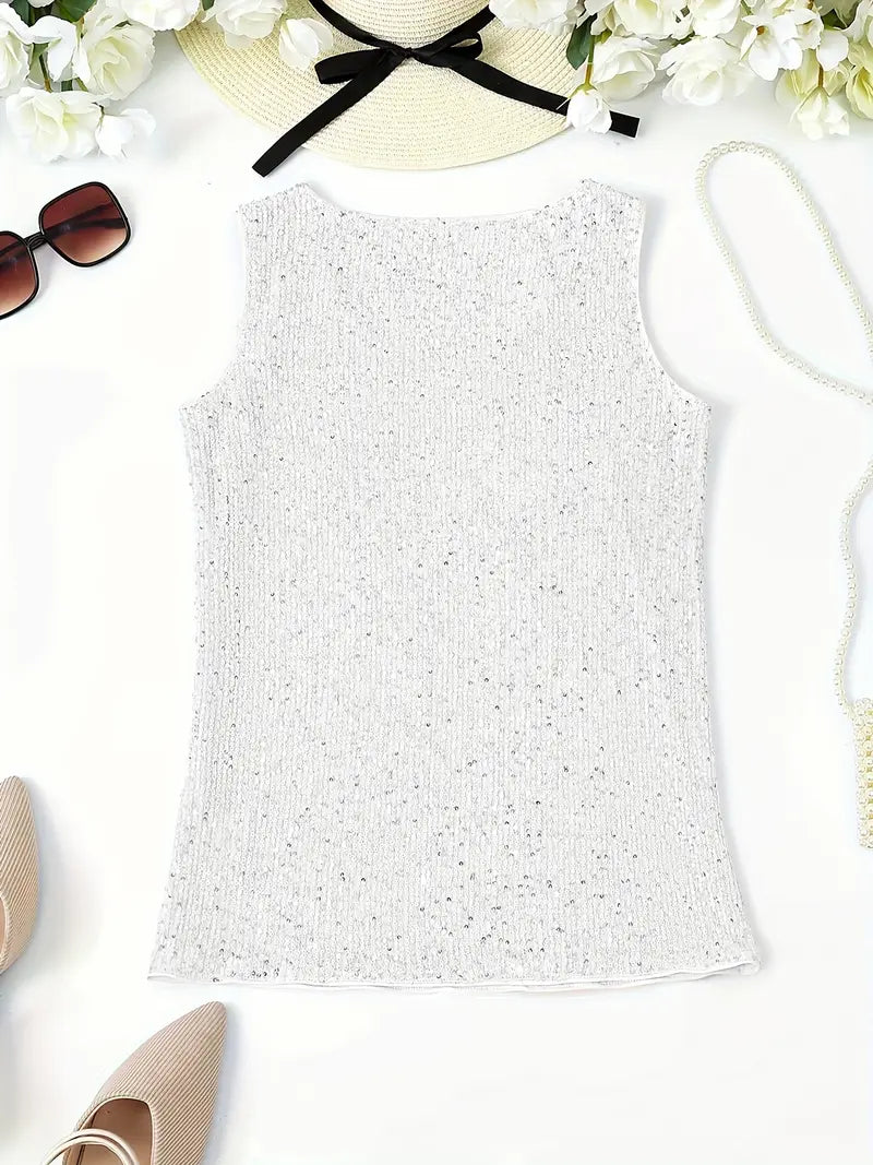 Elegantes Pailletten Top Ärmellos Damen Oberteil Glitzer