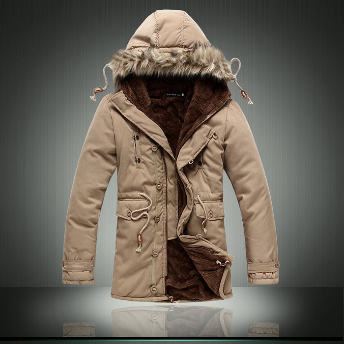 Herren Parka Jacke Gefüttert Abnehmbarer Fellkragen Warm