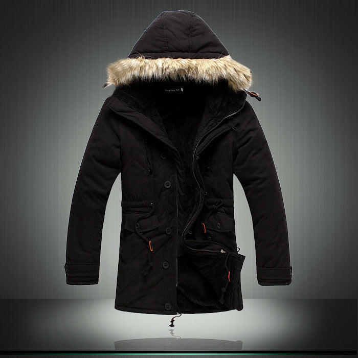 Herren Parka Jacke Gefüttert Abnehmbarer Fellkragen Warm