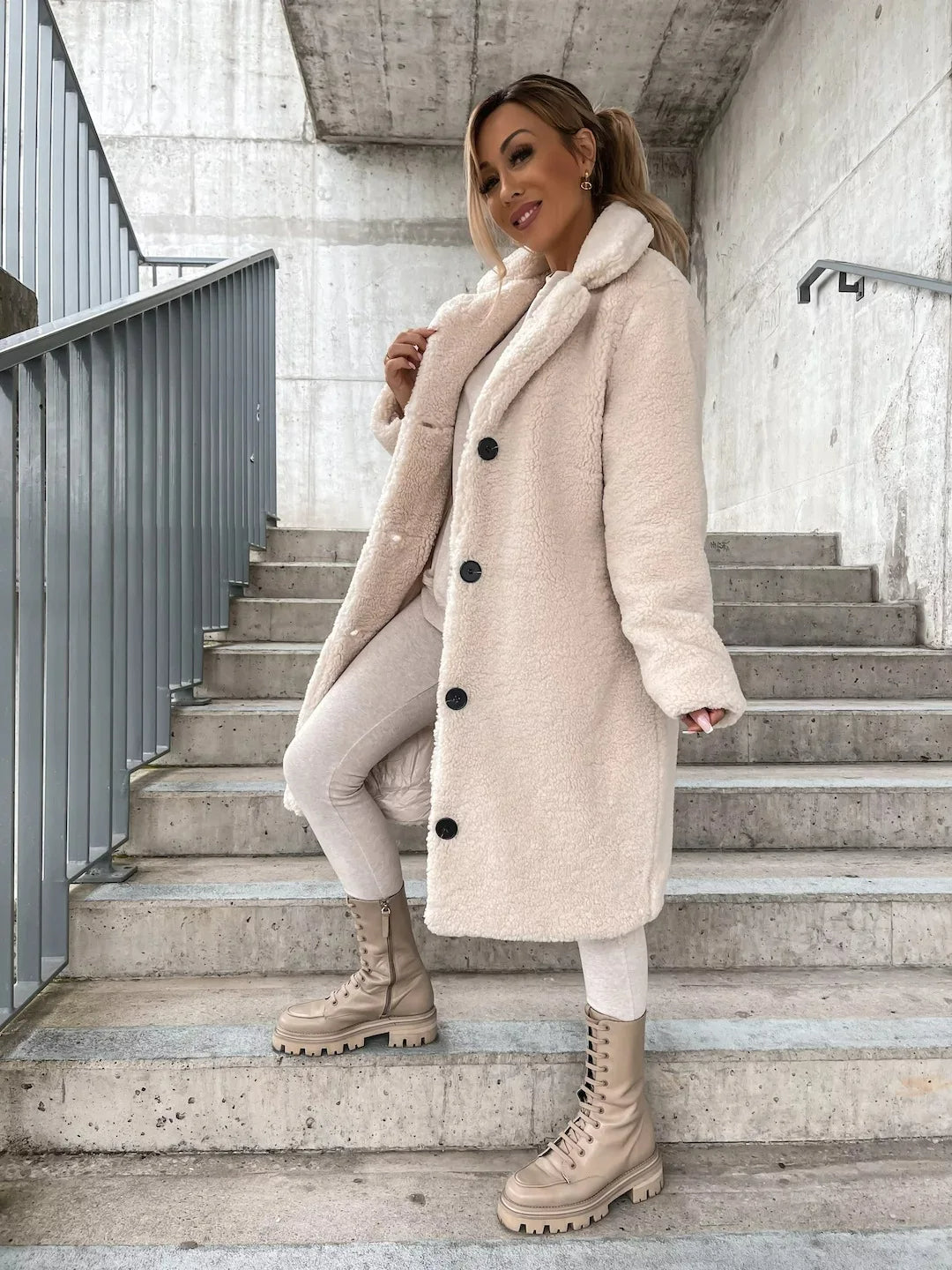 Plüsch-Trenchcoat Damen Lang Mantel Warm