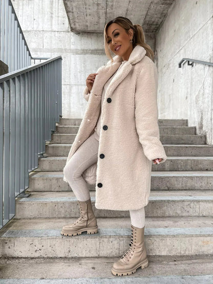 Plüsch-Trenchcoat Damen Lang Mantel Warm