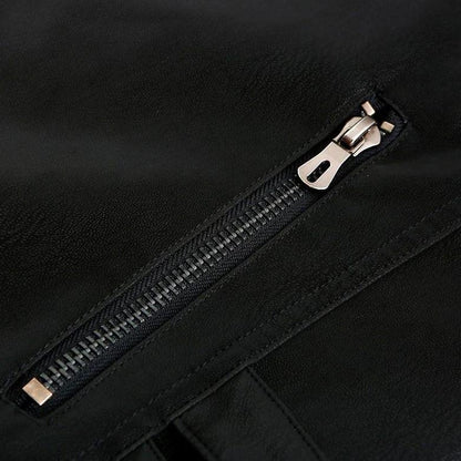 Lederjacke Männer Lässig Bikerjacke Schwarz