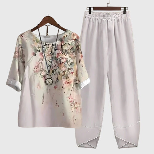 Damen Set Zweiteilig mit Schmetterlings Muster Sommerlich