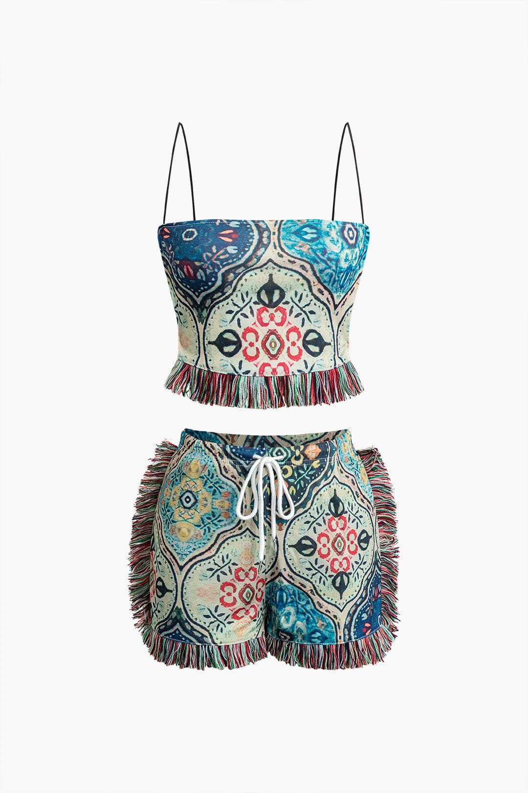 Boho-Zweiteiler-Set mit Fransen und Blumenprint - BerlinGlamour