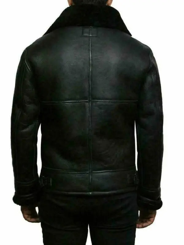 Lederjacke Shearling Luxusleder Schwarz