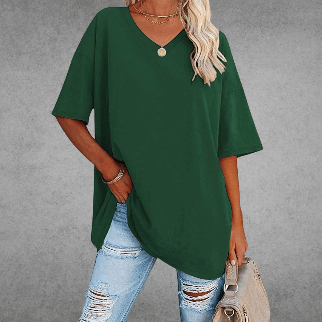 Damen T-Shirt Oversize V-Ausschnitt Lässig Leger