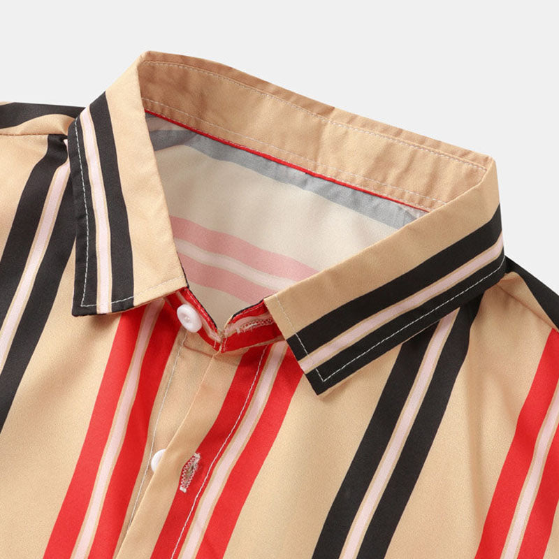 Herren Kurzarm Hemd Retro Druck Gesteift Modern