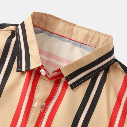 Herren Kurzarm Hemd Retro Druck Gesteift Modern