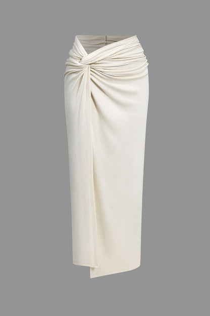 Elegantes Damen Zweiteiler Set mit One Shoulder Top und Wickelrock