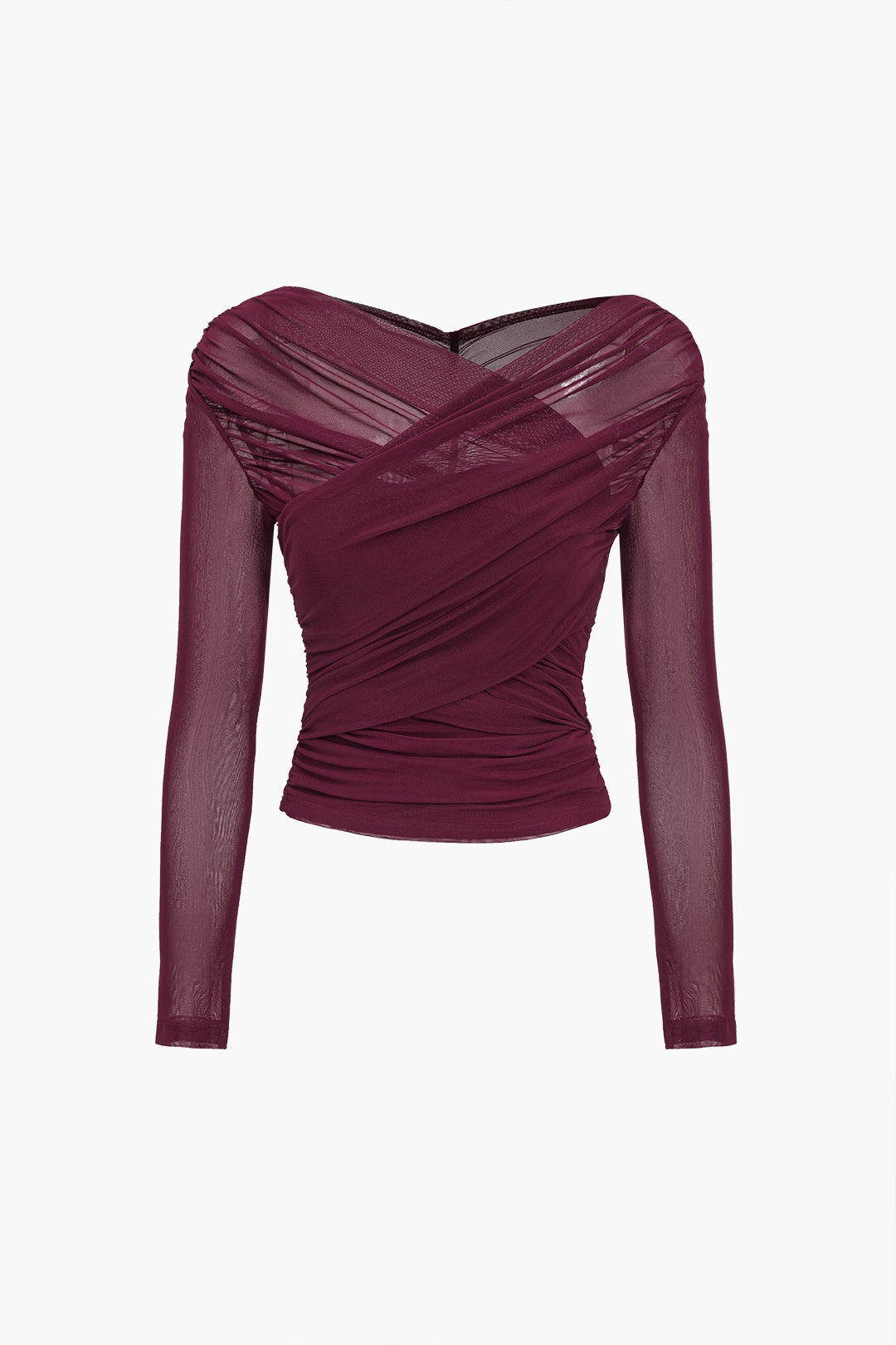 Damen Oberteil Langarm Mesh Top mit Rüschen