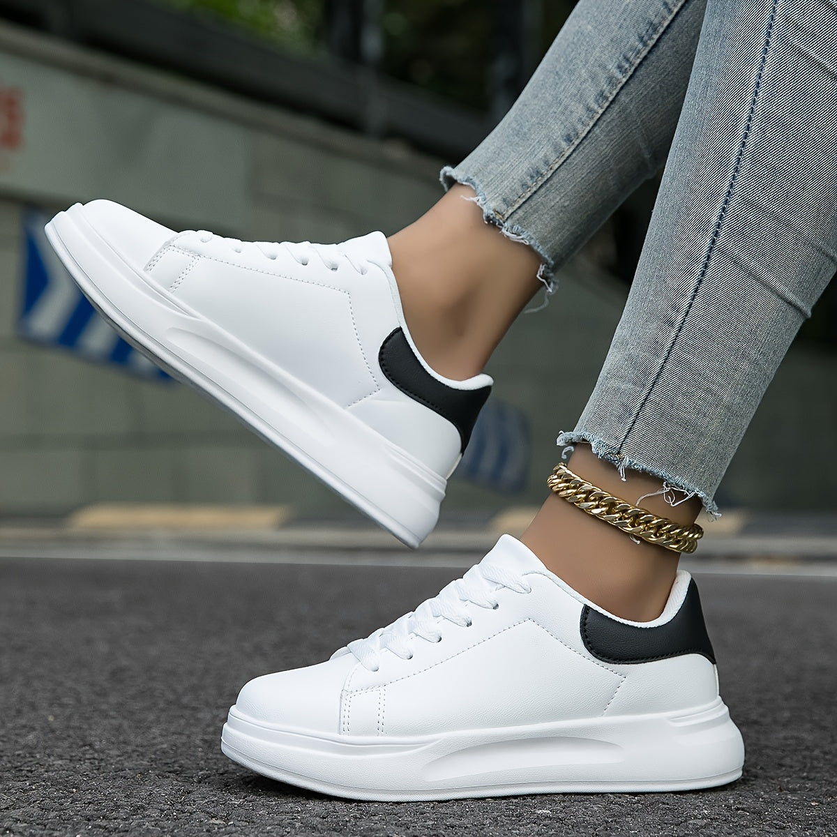 Damen Sneaker Weiß Glatt Schnürsenkel