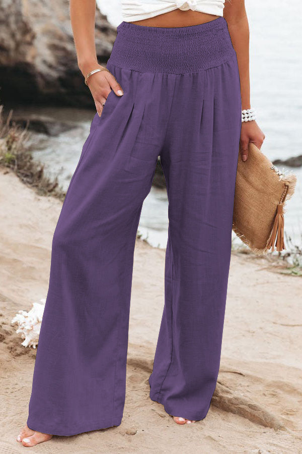 Damen High-Waist Hosen Weite Bein Komfort